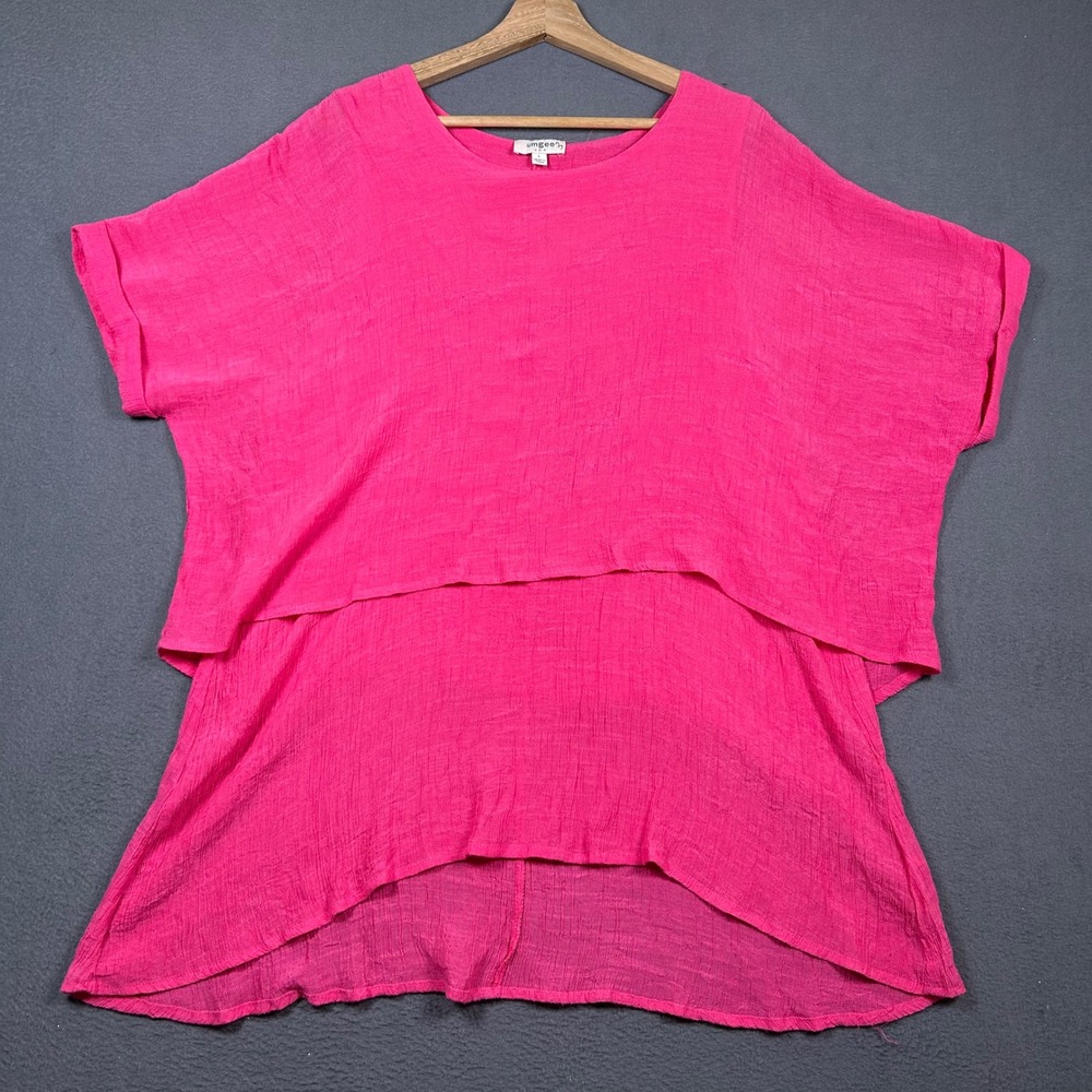 Umgee Top Womens L Hot Pink G2063 Oversized Layered High Low Textured Boho Tunic